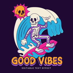 90s skeleton surfing illustration