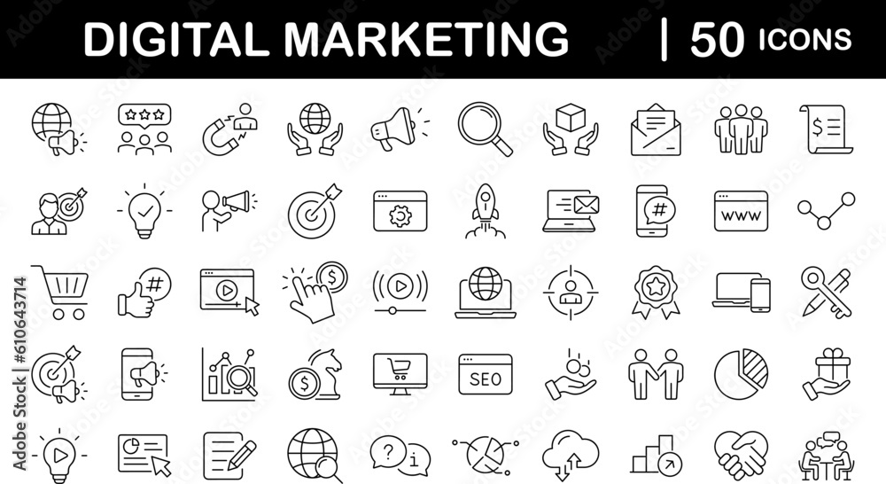 Leinwandbilder digital marketing set of web icons in line style. marketing icons for web and mobile app. communicat