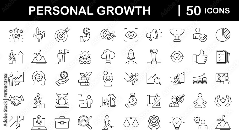 Poster personal growth and success set of web icons in line style. growth andsuccess icons for web and mobi