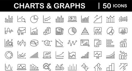 Graphs and Graphs set of web icons in line style. Charts and diagram icons for web and mobile app. Business infographic, charts, statistics, growth, growing bar graph and more. Vector illustration