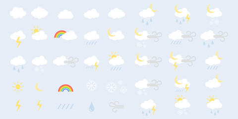 weather web icons set in line style. Weather , clouds, sunny day, moon, snowflakes, wind, sun day