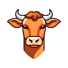Cow head logo design. Abstract drawing cow with horns. Cute cartoon cow face.