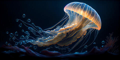 Beautiful macro image of jellyfish. Generative Ai