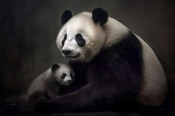 Sand Bär mit Panda Babys in einem Bambuswald. Generiert mit KI