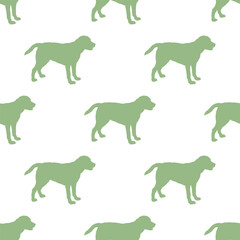 Standing labrador retriever puppy isolated on a white background. Seamless pattern. Dog silhouette. Endless texture. Design for wallpaper, fabric, template, surface design. Vector illustration.