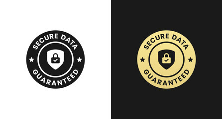 Secure data stamp or Secure data logo vector isolated in Flat Style. Secure data stamp for product packaging design element. 100% Secure data logo for packaging design element.