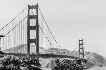 Landscape of Golden Gate Bridge, San Francisco, in black and white