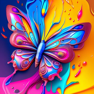 opening image, a liquid cute and cute baby Butterfly made of colors, colorful paint splash style, hyper detailed intricately detail - generative ai