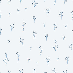 Blue Bluebells Vector Seamless Pattern. Small Flowers Background. Ditsy Floral Print