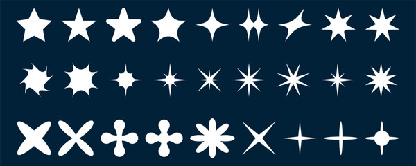 Collection of Y2k shapes and elements. Retro stickers with brutalist geometric shapes in graphic design style pack. Set of black and white icons.Vector illustration.