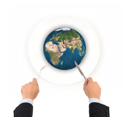 World globe ball with fork and knife, Elements of this image furnished by NASA