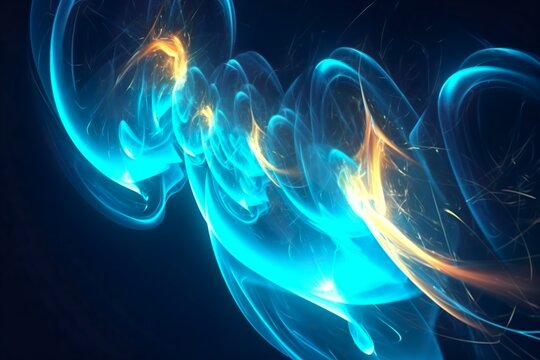 Ethereal Symphony: A Fantastic Light Animation with Colorful Electric Swirls and a Luminous Blue Background, Evoking Light Sky Blue and Dark Blue Hues, Illuminated by Electric Light and Sparkling Spot - Powered by Adobe