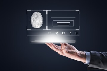Business person using a smart fingerprint scan.