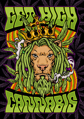 Lion smokes cannabis colorful flyer