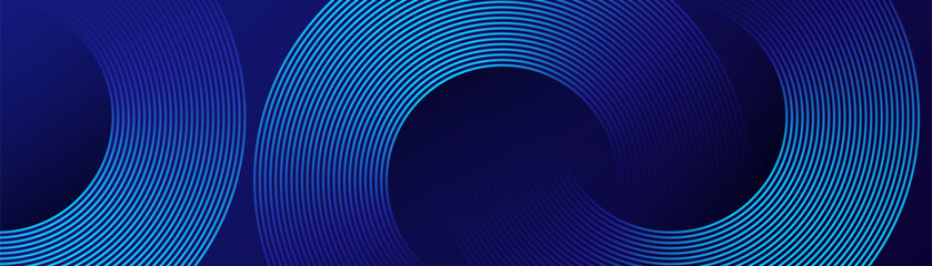 Abstract blue glowing geometric lines on dark blue background. Modern shiny blue circle lines pattern. Futuristic technology concept. Suit for cover, poster, banner, brochure, header, website - 610648760