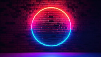 Neon circles background on bricks wall HD 8K wallpaper Stock Photography Photo Image