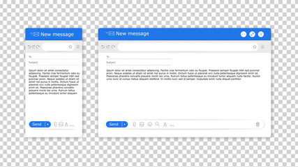 Email mockup. Online mail. UI window for message box. Computer or mobile screen interface. Blank address page. Web service. Empty layout frame. Vector internet mailing design template