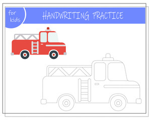 Connect the dots, educational game for kids, cartoon fire truck