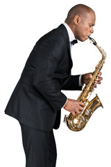 Saxophonist. Man playing on the saxophone