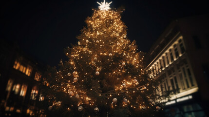 Naklejka premium christmas tree at night