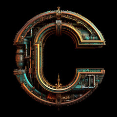 Generative ai. Capital letter alphabet cyberpunk on black background