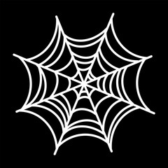 White spider web for Halloween design. Spiderweb icon. Vector illustration isolated on black background.