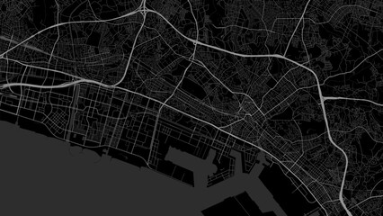 Map of Chiba city. Urban black and white poster. Road map with metropolitan city vertical area view.