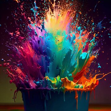 Colored paint splattering from a bucket