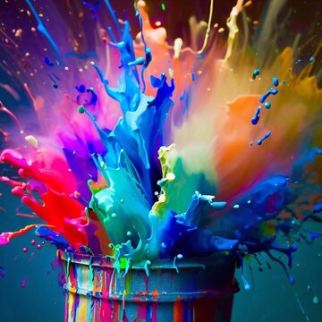 Colored paint splattering from a bucket