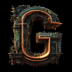 Generative ai. Capital letter alphabet cyberpunk on black background