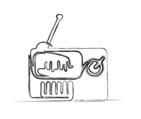 Continuous one line drawing of vintage broadcast radio receiver. Simple Retro radio line art vector illustration. 