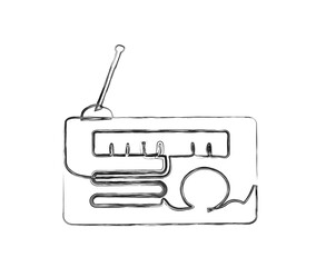 Continuous one line drawing of vintage broadcast radio receiver. Simple Retro radio line art vector illustration. 
