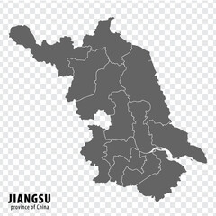 Blank map  Province Jiangsu of China. High quality map Jiangsu with municipalities on transparent background for your web site design, logo, app, UI. People's Republic of China.  EPS10.