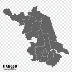 Fototapeta premium Blank map Province Jiangsu of China. High quality map Jiangsu with municipalities on transparent background for your web site design, logo, app, UI. People's Republic of China. EPS10.