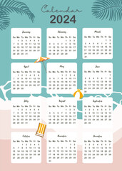 2022 table calendar week start on Sunday with beach that use for vertical digital and printable A4 A5 size
