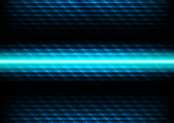 Blue laser beam scatter on dark background.