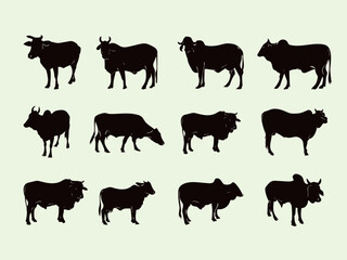 Set of cow silhouette vector collection