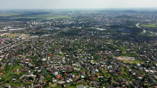 High angle cityscape view Nitra, beautiful city near Zobor Mountain, Slovakia 4k
