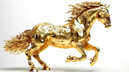 Gold horse on a white background. Generative AI