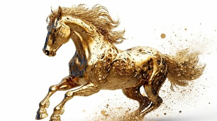 Gold horse on a white background. Generative AI