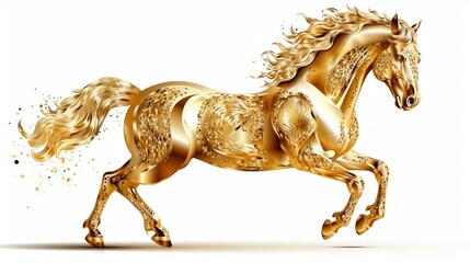Fototapeta na wymiar Gold horse on a white background. Generative AI