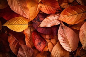 Fototapeta na wymiar Autumn leaves background in warm tones of orange and red. Generative ai