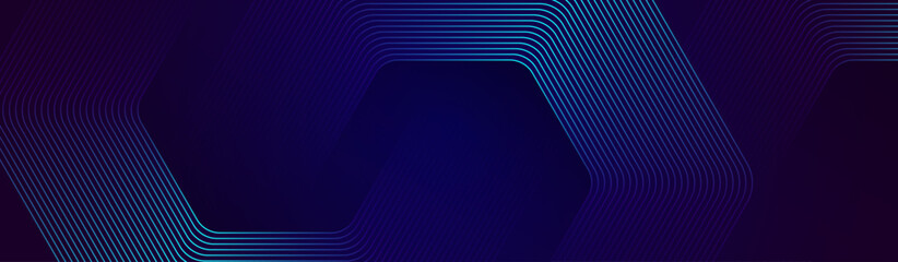 Abstract glowing hexagon lines on dark blue background. Modern shiny blue geometric lines pattern. Futuristic technology concept. Suit for cover, poster, presentation, banner, brochure, website, flyer