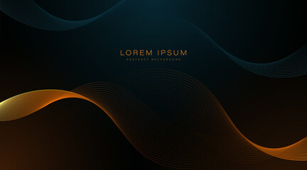 Dark abstract background with orange and blue wave lines. Modern flowing wave lines design element. Futuristic technology concept. Suit for poster, banner, brochure, business, website, flyer