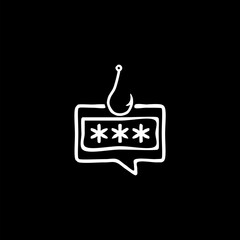  Login account hacking hand drawn icon isolated on black