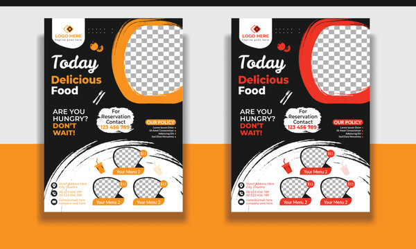 Fast Food Flyer Design Template cooking, restaurant menu, food ordering, Pizza, Burger, French fries and Soda. Vector illustration for banner, poster, flyer, cover, menu, brochure.