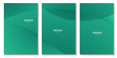 set of flyers abstract green background with waves for business