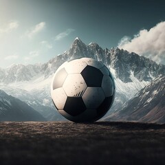 soccer ball in the mountains