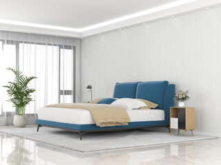Fototapeta na wymiar Interior living room with bed and decorations. Scandinavian design. 3D render