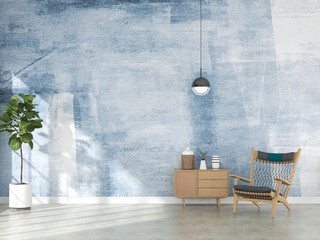 Fototapeta na wymiar Interior living room with chair and decorations. Scandinavian design. 3D render